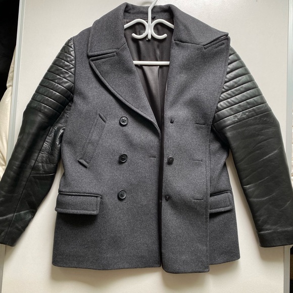 Grey Mackage jacket with black leather sleeves - Picture 2 of 3